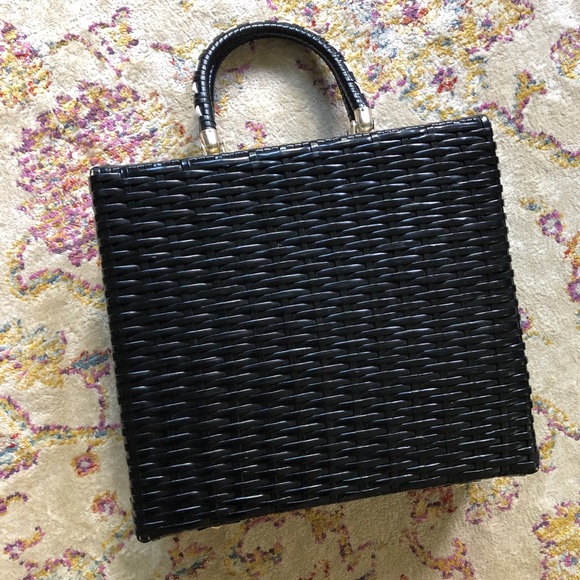 Vintage Plastic Straw Crochet Tote Handbag - Picture 3 of 6